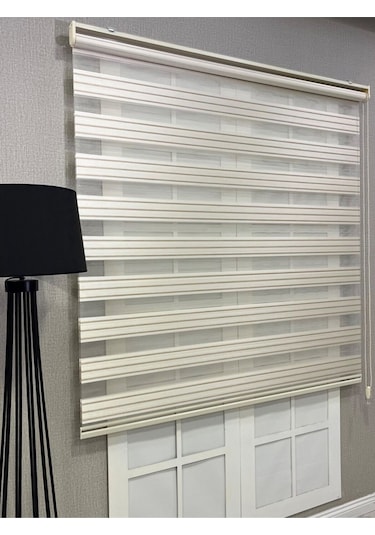 Zebra Stor Perde Dar Plise Güneşlik Krem Çizgili Krem Çizgili