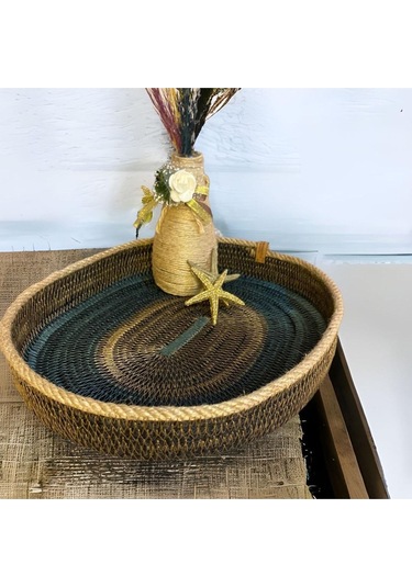 Hasır Sepet, Oval Jüt Sepet, %100 Doğal Hasır Sepet, Çok Amaçlı Dekoratif Hasır Sepet, Organizer 001