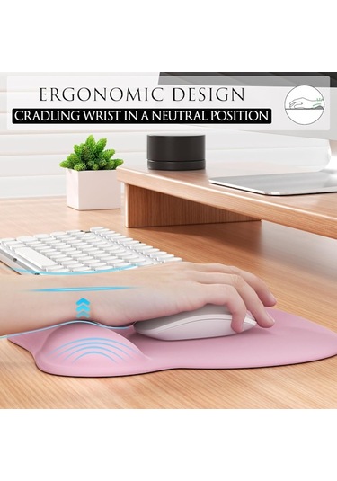 Hafızalı Köpük Bilek Desteğine Sahip Ergonomik Mouse Pad, Dizüstü Bilgisayar İçin Rahat Mouse Pad, Ağrıyı Hafifleten Bilek Desteği, Düz Pembe Çok Renkli