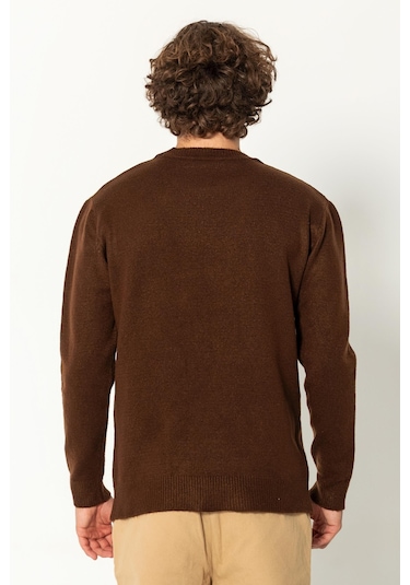 Erkek Kaşmir Dokulu Bisiklet Yaka Şık Triko Kazak Kahverengi