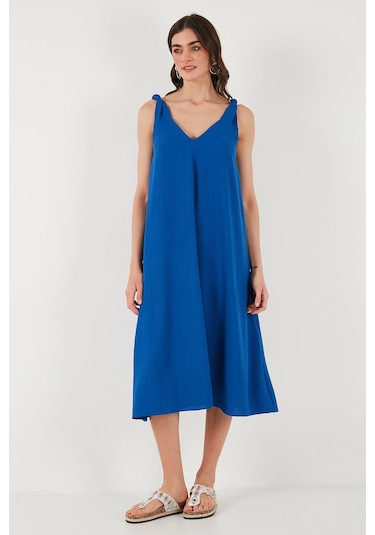 Lela Oversize Fit V Yaka Midi Boy Basic Bayan Elbise 6788688 Saks
