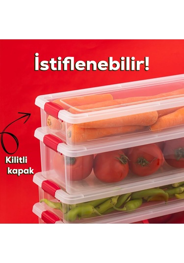 Porsima 8 Li Kilitli Kapaklı Yiyecek Erzak Saklama Kabı Seti - Buzdolabı Düzenleyici Organizeri Şeffaf