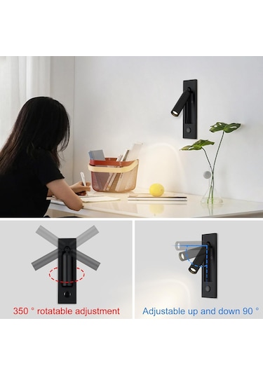 Yifomall Yatak Odası Okuma Işığı: Ayarlanabilir Led Duvar Lambası, Esnek Kollü, Göz Koruyucu Yumuşak Işık, Modern Dekoratif Tasarım Siyah