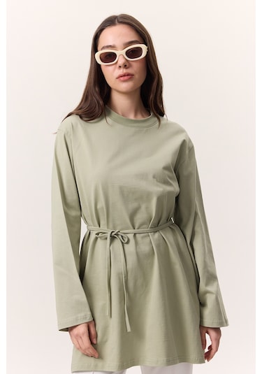 Bağlama Detaylı Oversıze Tshırt Çağla Yeşili Çağla Yeşili