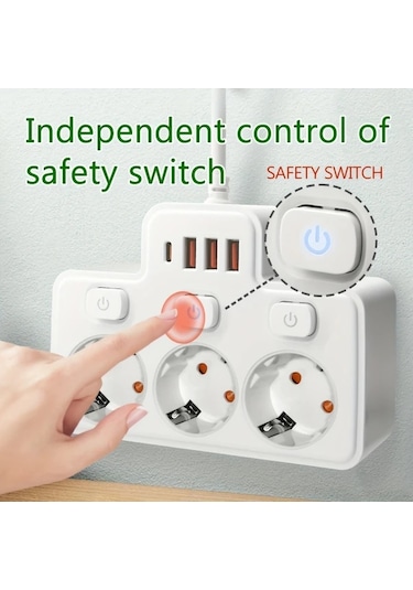 Motion003 2500w 3 Cm Kablo Beyaz Avrupa Standartlı Fişli Priz Şeridi 3 Ac Çıkış 4 Usb 1