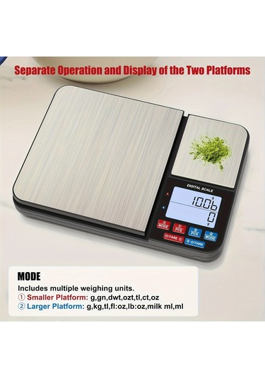 1 Parça Büyük Çift Platformlu Dijital Mutfak Terazisi, İki Gri - Siyah