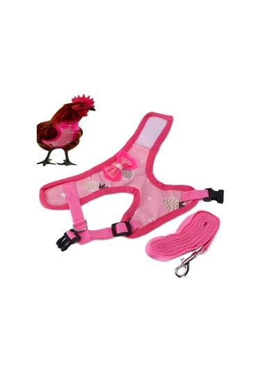 Moveevo Tavuk İçin Eğitici Tasma Ve İp, Kolluklu Ayarlanabilir, Kaçmayı Engeller, Yumuşak Nylon, S Boy, Pembe Ananas Desenli, Hediyelik Kravatlı