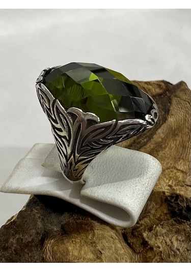 Gümüş Yeşil Taşlı Erkek Yüzük Silver