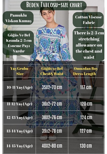 Kız Çocuk Viskon Kumaş Desenli Uzun Elbise Kiremit