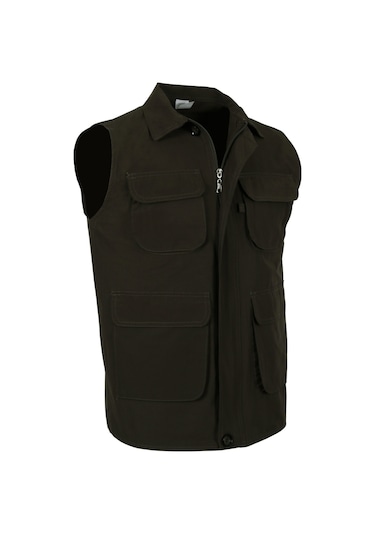 Erkek Keten Yelek Regüler Fit Yakalı Haki Renk Rar01310 Haki