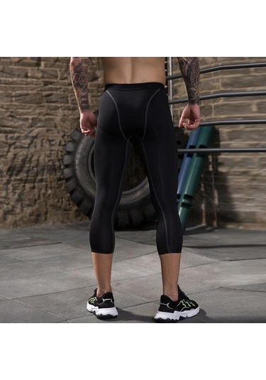 Tongxida Erkek Koşu Tayt - Gri, 3/4 Kısa, Sıkıştırma, Fitness, Koşu, Bisiklet, Spor Tayt Gri