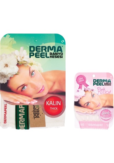 Dermapeel Kalın Banyo Kesesi + Pink Touch Yüz Kesesi Beyaz