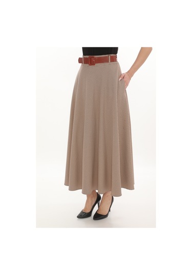 Soralline Kadın Kloş Etek 779 Kaz Ayağı Desen Kırmızılı Kırmızı