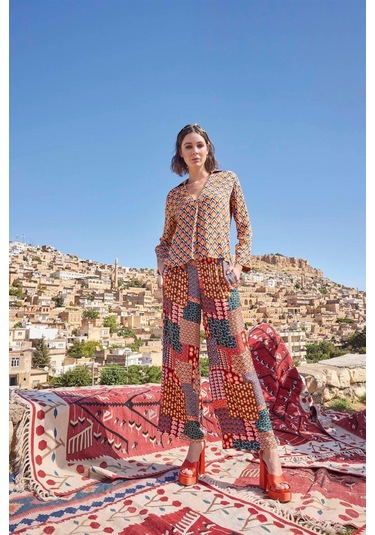 Monamise Kadın Etnik Desenli Yazlık Takım 23005 Çok Renkli