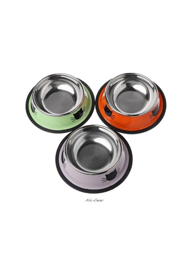 Cbtx Kaymaz Pet Paslanmaz Çelik Boyalı Kedi Maması Besleyici