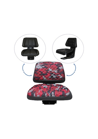 Traktör Koltuk Kılıfı - Kolçaksız - Kırmızı Kamuflaj - Bb-374