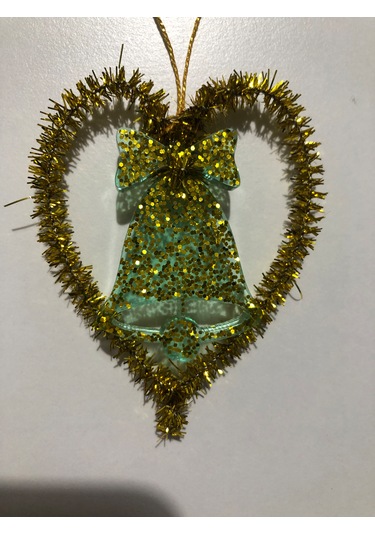 2 Li Sarı-yeşil Kalpli Çam Ağacı Yılbaşı Süsü