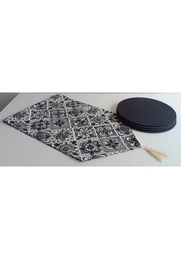 Gri Seramik Desenli Runner Ve 4lü Supla Takımı Gri