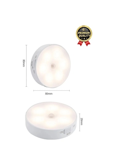 Premium Hareket Sensörlü Usb Şarj Edilebilir Mıknatıslı 3 Mod 8 Ledli Beyaz Işık Gece Lambası 1 Adet