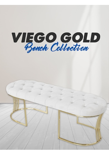 VİEGO GOLD BEYAZ-Kapitoneli Model Puf&Bench&Koltuk-Oturak-Uzun Makyaj Puff-Yatak Odası Ucu&Önü