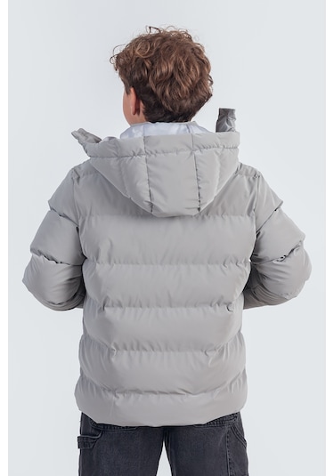 Nova Kumaş Kapüşonlu Erkek Çocuk Kışlık Mont Km2509 Gri
