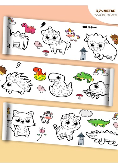 Hayvanlar Temalı Bebek Ve Çocuk Için Örnek Resimli 3,75 Metre Rulo Boyama Kağıdı Karışık