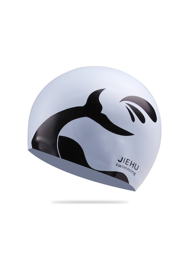 Erkek Ve Kadın İçin Büyütülmüş Versiyon Yunus Desenli Silikon Yüzme Bonesi Gümüş