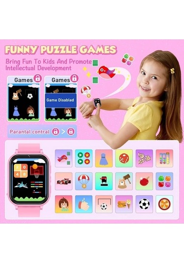 Trendooze Sunshine022 Çocuk Saati 240p Dokunmatik Ekran 240p Usb Şarj Eğitici Oyun Müzik Siyah Siyah