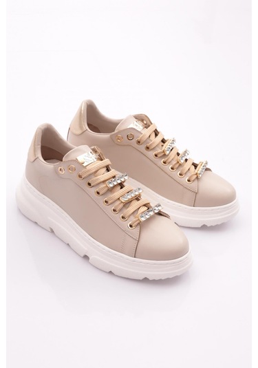 Dgn Es864 Kadin Kalin Kristal Taşli Sneakers Ayakkabi ES864-2007-R0152 Bej