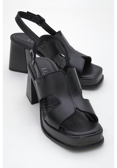Luvishoes Luvi Shoes Kevın Siyah Cilt Hakiki Deri Kadın Platform Topuklu Sandalet Siyah Deri