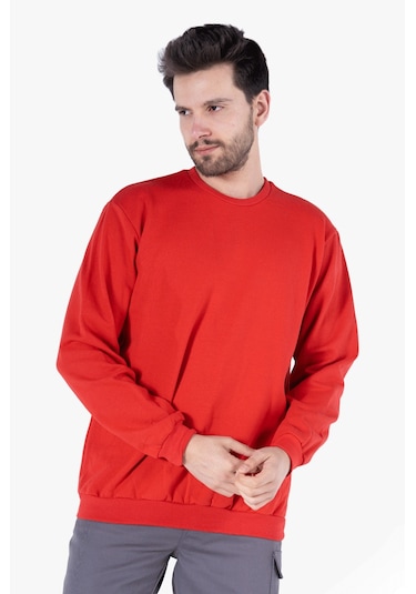 2 İplik Bisiklet Yaka Sweatshirt Kırmızı