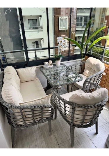 Tu Tienda Kartepe 2 1 1 Rattan Bahçe Balkon Takimi,gri Rattan/krem Kumaş Vizon Tu Tienda Kartepe 2 1 1 Rattan Bahçe Balkon Takimi,gri Rattan/krem Kumaş Vizon