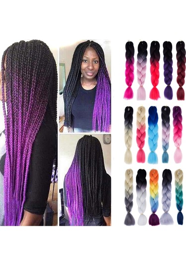 Cbtx Moda Renk Gradyan Bireysel Örgü Peruk Elyaf Büyük Örgüler, Uzunluk: 60cm 18lacivert + Gök Mavisi