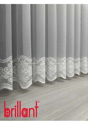 Tül Perde Brillant Marka Su Yolu Yonca Desen Ttm Zemin Kumaş Ultra Dökümlü Ekru