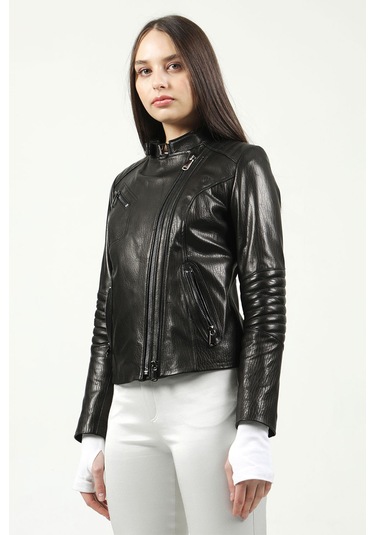 Dericlub Kasuka Jumbo Gerçek Deri Kadın Mont Siyah