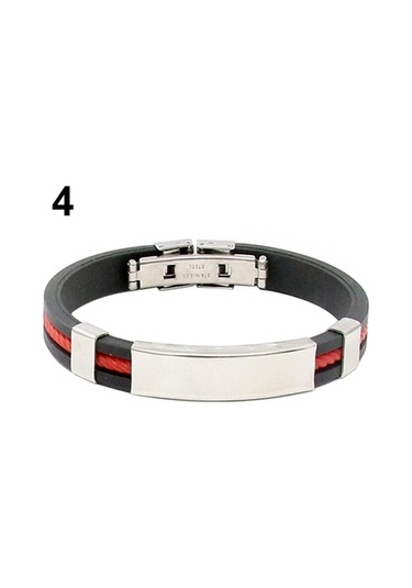 Kırmızı Erkekler Punk Kauçuk Paslanmaz Çelik Bileklik Toka Manşet Bileklik Bileklik Güzel