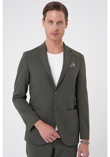 Comfort Fit Mono Yaka Torba Cep Casual Haki Ceket C 707 Haki