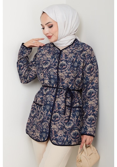 Desenli Düğmeli Kapitone Ceket 1620 - Lacivert Lacivert