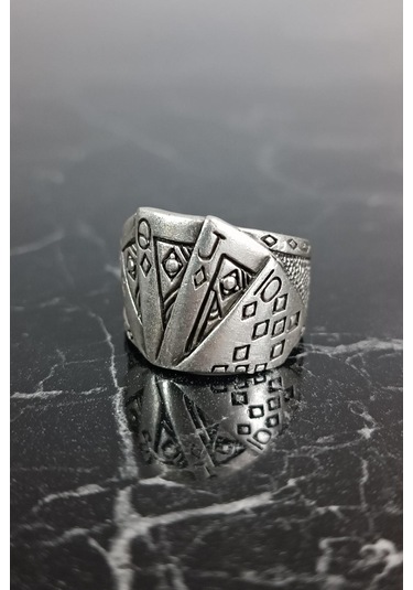 İskambil Poker Briç Oyun Kağıdı Şekilli Erkek Yüzük Gümüş Kaplama Çok Renkli