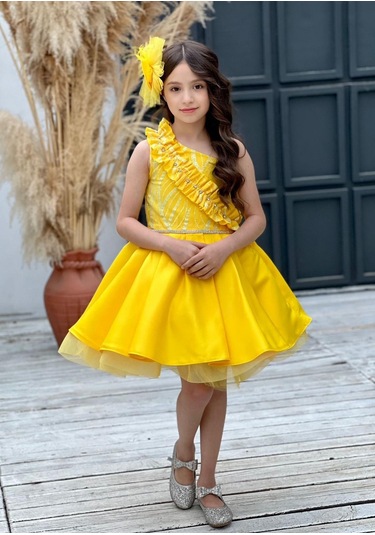 Uğurböceğiçocuk Vildan Saten Bel Taş Detay 3'lü Kız Çocuk Abiye 001