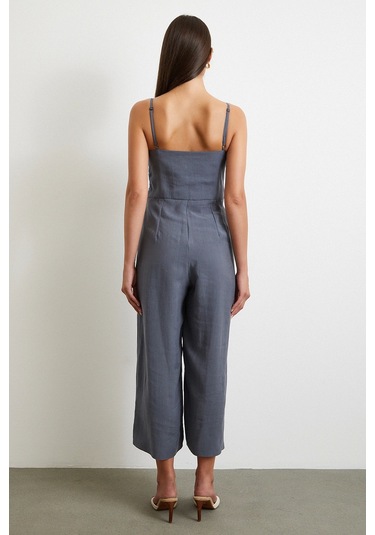 Fiyonklu Askılı Tulum Gri Gri