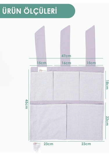 Bebek Beşik Yanı Düzenleyici, 5 Cepli Bebek Odası Organizer Ekose