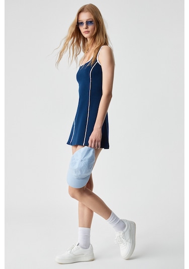 CALLIOS Kadın Regular Oyuk Yaka Kolsuz Lacivert Elbise