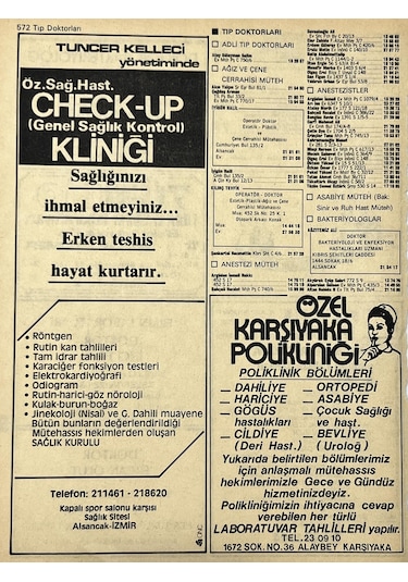 İzmir 1982-1983 Meslek Reklam İlanı Efemera S571