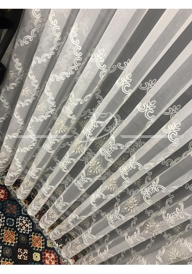 Tül Perde Taç Marka Etek Geniş Kurdale Nakış Işleme -26295 Çok Renkli