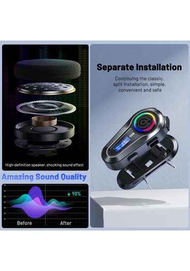 Motosiklet İntercom Üniversal Tüm Kasklara Uygun Işıklı Mod Motor 5.3 Bluetooth