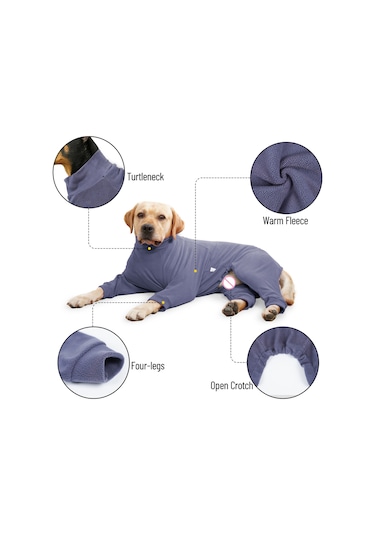 Vkemall Kış İçin Köpek Isı Sağlama Fleece Mont, Yüksek Yaka Dört Ayaklı, Gri Mavi, Xs Ya002v031