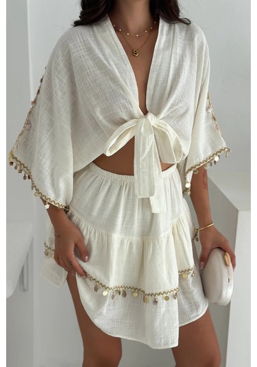 Deniz Kabuğu Aksesuarlı Takım Beyaz Beyaz