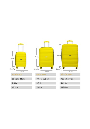 Vegmann Polipropilen Pp Atlas Sarı Büyük Boy Valiz Sarı