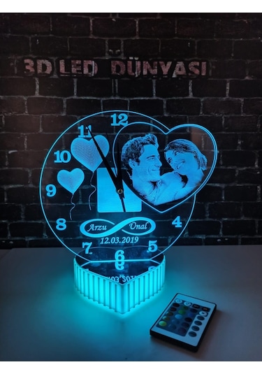 3D 3 Boyut Rgb Led Masa Ütsü Gece Lamba Kişiye Özel Sevgili Saat